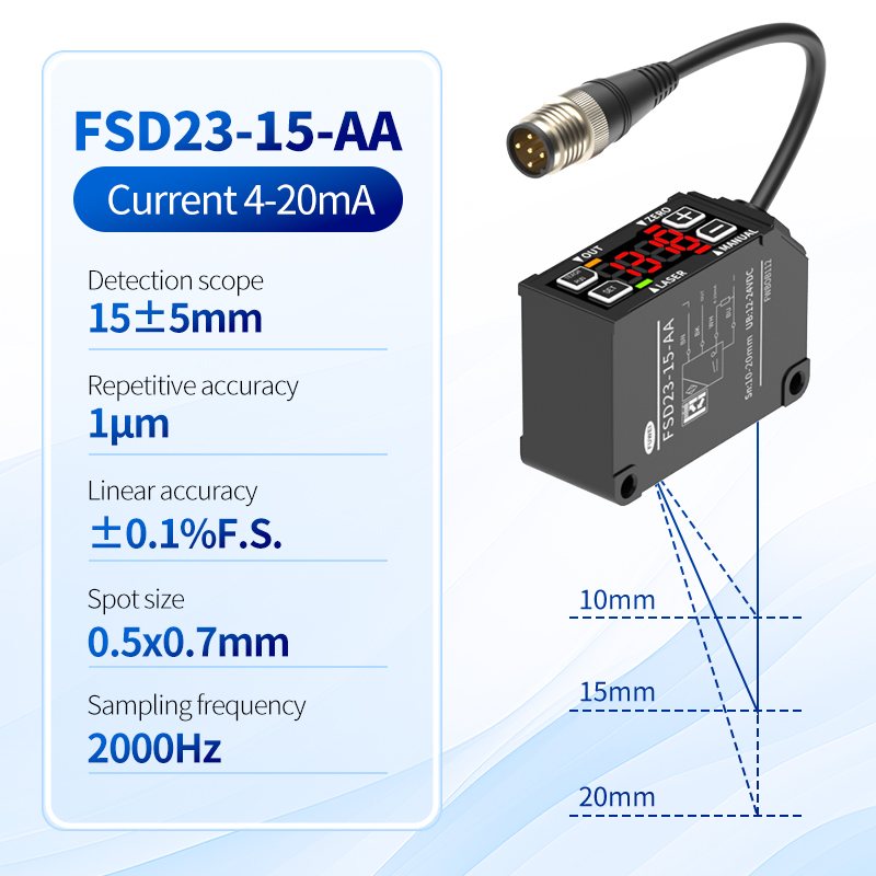 Sensor de deslocamento a laser da série FUWEI FSD23 na medição de precisão da altura do molde