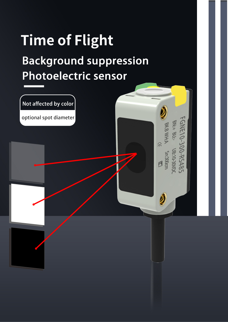 Sensor fotoelétrico de supressão de fundo do tipo TOF FGNE10-300-RS485: O novo benchmark para sensor fotoelétrico compacto confiável
