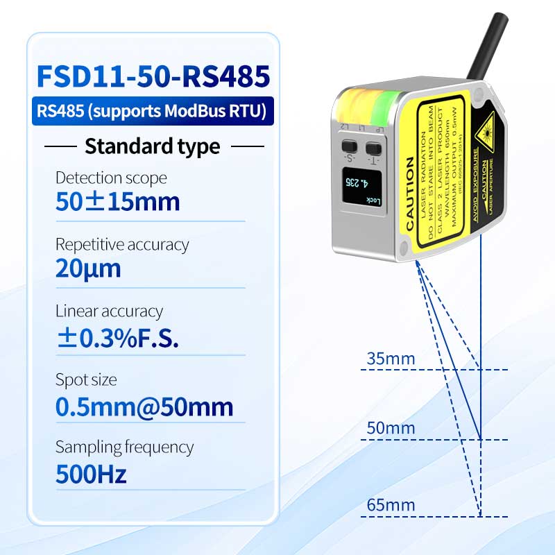 FSD11-50-RS485 Sensor de medição de espessura de alta precisão de 0,01 mm