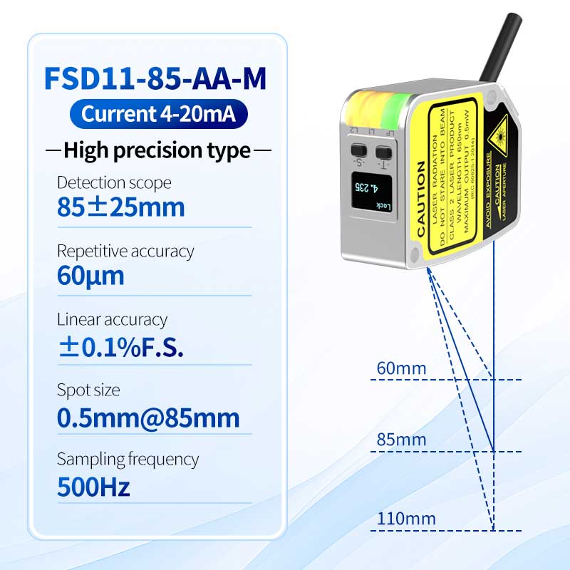 Sensor de deslocamento a laser para medição de espessura FSD11-85-AA-M