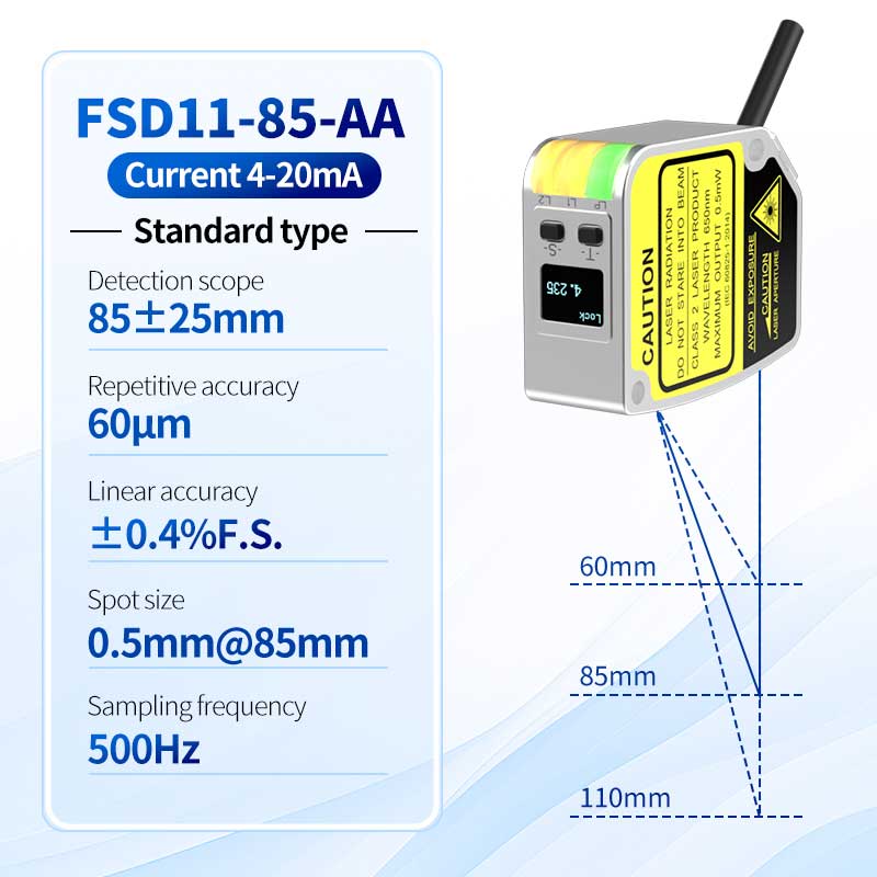 Sensor de deslocamento a laser para medição de espessura FSD11-85-AA