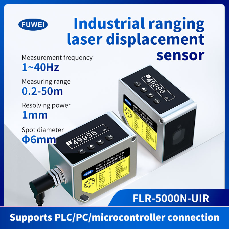Sensor de deslocamento a laser de alcance industrial